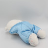 Ancien doudou peluche ours blanc bleu satin FISHER PRICE