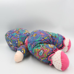 Ancienne poupée chiffon tissu bleu rose mauve motifs pois NICOTOY