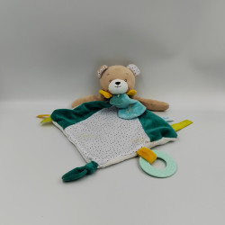 Doudou plat ours beige bleu blanc jaune pois BABY NAT