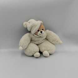 Doudou ours beige blanc bonnet BUKOWSKI