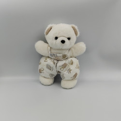 Doudou ours beige salopette blanc imprimé lavande savon TARTINE ET CHOCOLAT