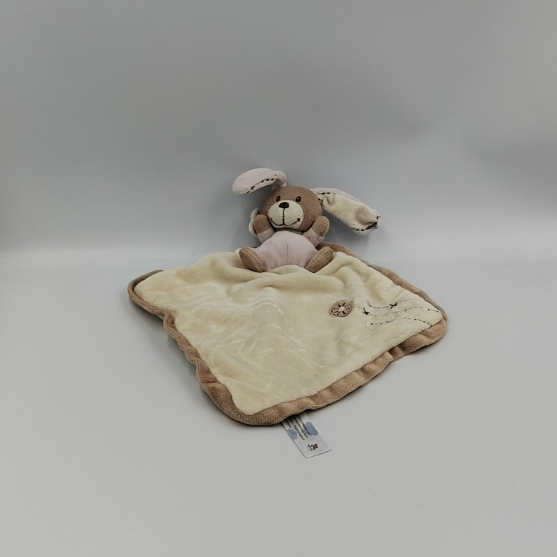 Doudou plat lapin beige blanc rose NICOTOY