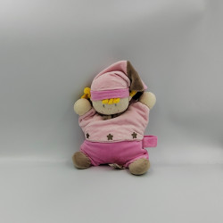 Doudou semi plat lutin fille rose beige étoiles NICOTOY