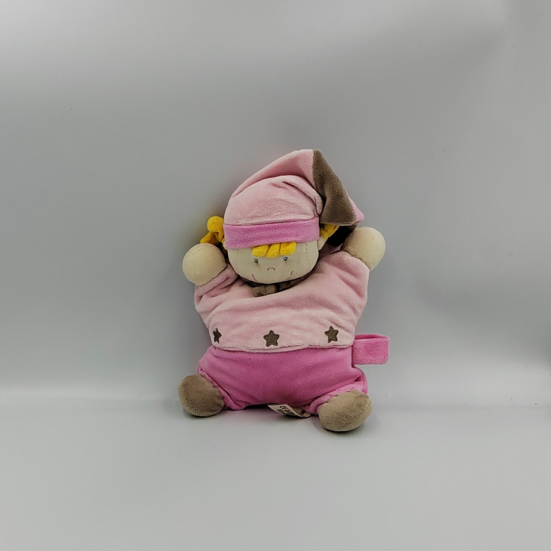 Doudou semi plat lutin fille rose beige étoiles NICOTOY