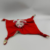 Doudou plat souris rouge rayé Eugènie CARRE BLANC