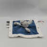 Doudou plat lapin bleu blanc gris coeurs OBAIBI