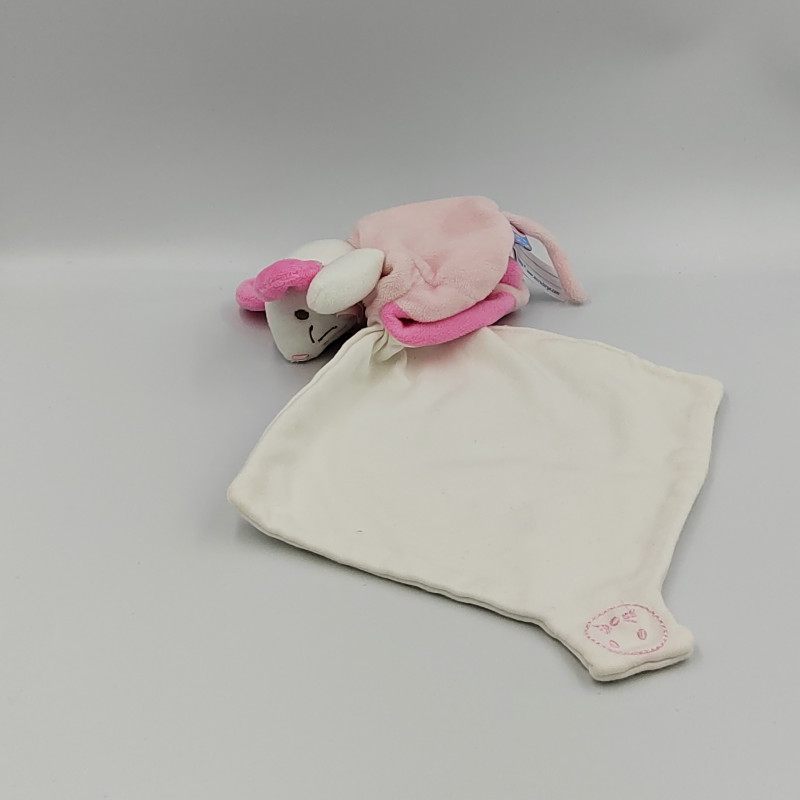 Doudou souris rose blanc avec mouchoir SUCRE D'ORGE