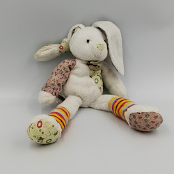 Doudou lapin blanc rose rayures fleurs lettres HISTOIRE D'OURS