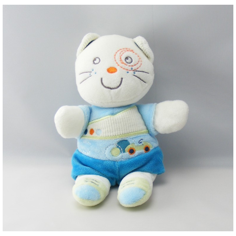 Doudou hochet chat bleu vert voiture NICOTOY KIABI