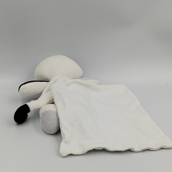 Doudou chat blanc noir mouchoir cajou SUCRE D'ORGE