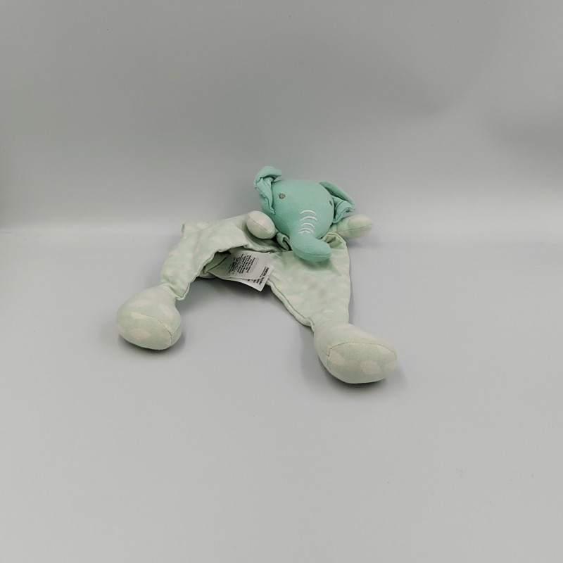 Doudou plat éléphant bleu vert blanc PRIMARK