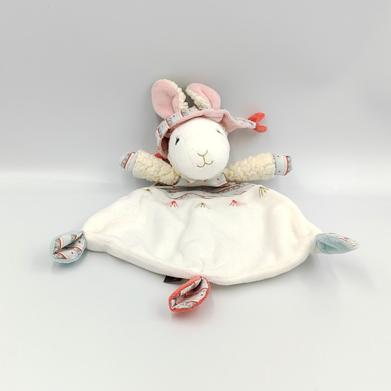Doudou plat lama blanc rose bleu Mila SAUTHON