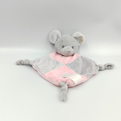 Doudou plat souris rose gris rayé TOM & KIDDY TOMKIDS