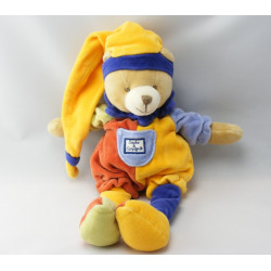 Doudou et compagnie Ours arlequin bleu vert orange 