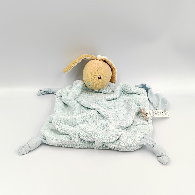 Doudou plat lapin plume beige bleu KALOO