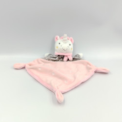 Doudou plat licorne rose gris blanc MOTS D'ENFANTS