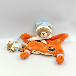 Doudou et compagnie plat marionnette ours Firmin orange bleu blanc bébé