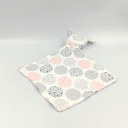 Doudou plat lapin gris blanc rose cercles OBAIBI