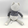 Doudou chat gris bleu rayé couverture plaid OBAIBI