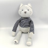 Doudou chat gris bleu rayé couverture plaid OBAIBI