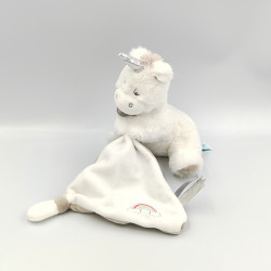 Doudou licorne blanche beige argenté mouchoir BABY NAT