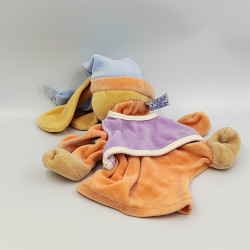 Doudou plat marionnette lapin orange mauve bleu NOUNOURS