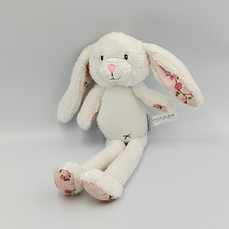 Doudou lapin blanc rose fleurs LITTLE DUTCH TIAMO