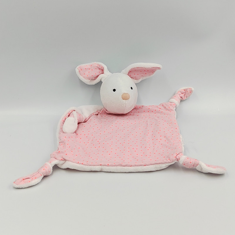 Doudou plat lapin blanc rose pois GRAIN DE BLE