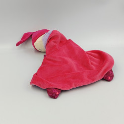 Doudou plat poupée rose mauve pois fleurs COROLLE