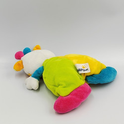 Doudou semi plat vache jaune vert bleu rose spirale BABYSUN
