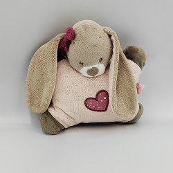 Doudou semi plat carré lapin rose beige coeurs Nina NATTOU