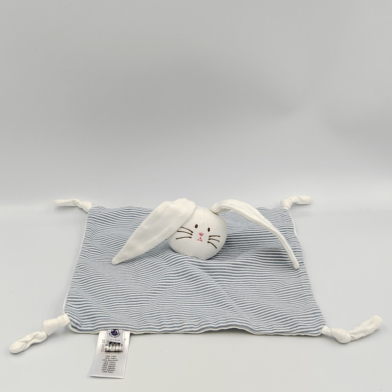 Doudou plat lapin bleu blanc rayé PETIT BATEAU