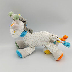 Doudou musical girafe gris blanc jaune orange bleu pois TEX