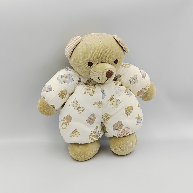 Doudou ours beige blanc motifs coquillages lavande TARTINE ET CHOCOLAT