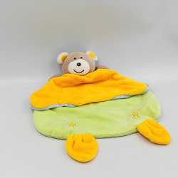 Doudou plat ours vert jaune orange soleil AJENA