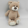 Doudou peluche ours beige marron blanc CARRE BLANC