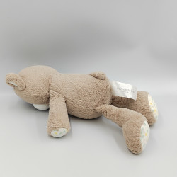 Doudou peluche ours beige marron blanc CARRE BLANC