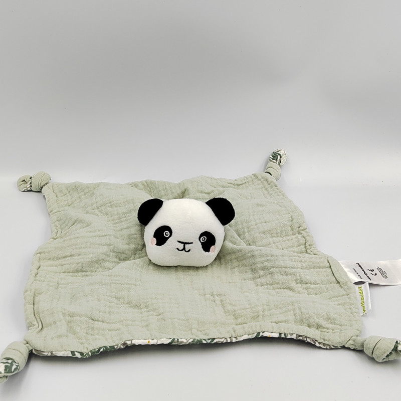 Doudou plat panda vert feuilles lange VERTBAUDET