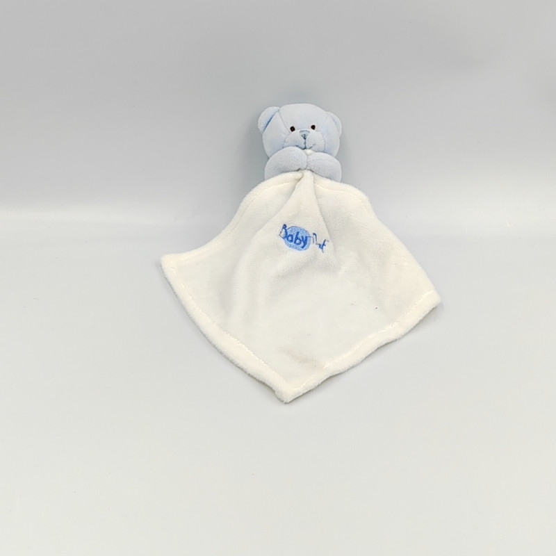 Doudou plat ours bleu ciel avec mouchoir blanc Baby nat