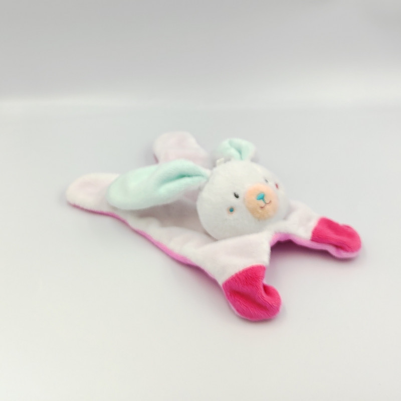 Doudou plat lapin rose blanc bleu SUCRE D'ORGE