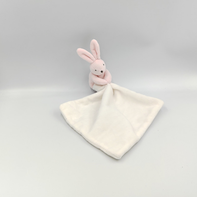 Doudou lapin rose blanc avec mouchoir JACADI