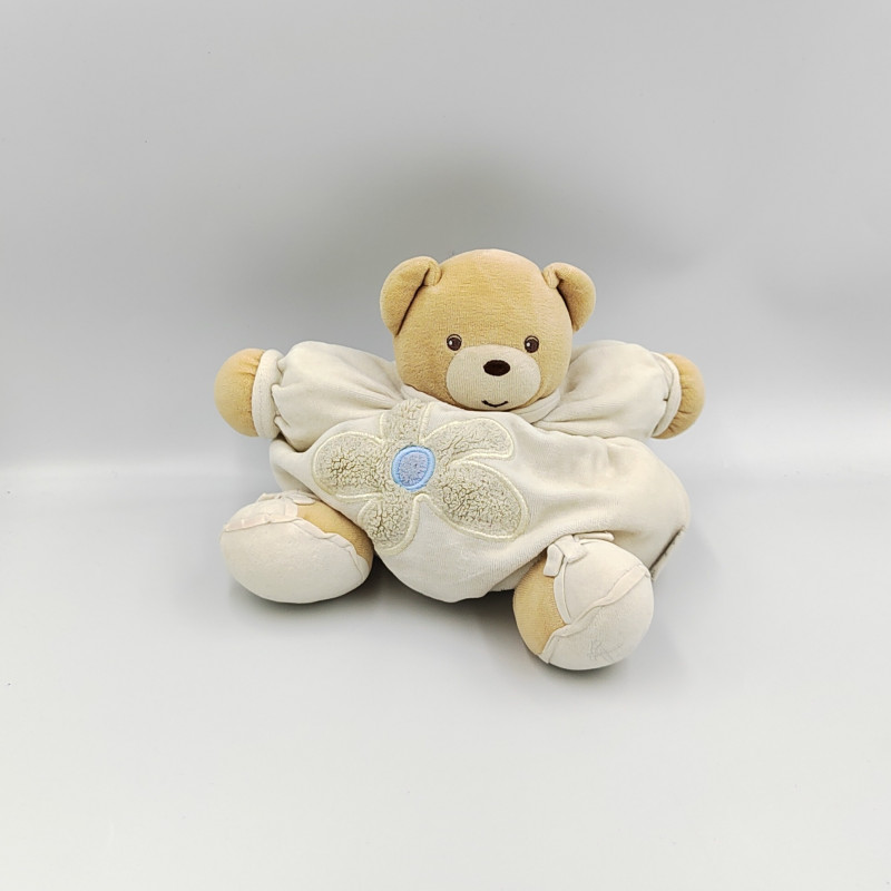 Doudou ours boule patapouf blanc fleur écru bleu KALOO