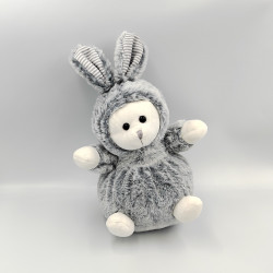 Doudou ours déguisé en lapin blanc gris ATMOSPHERA