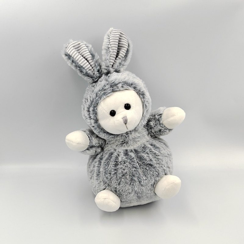 Doudou ours déguisé en lapin blanc gris ATMOSPHERA