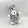 Doudou ours déguisé en lapin blanc gris ATMOSPHERA