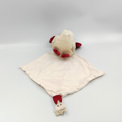 Doudou plat oiseau poule blanc rouge mouchoir BERLINGOT