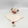 Doudou plat oiseau poule blanc rouge mouchoir BERLINGOT