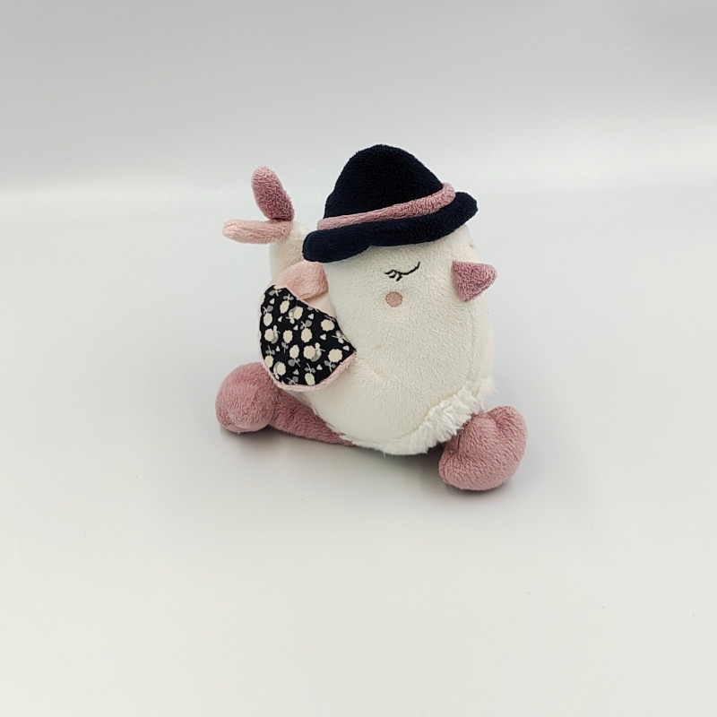 Doudou musical oiseau blanc rose bleu Miss Fleur de Lune SAUTHON
