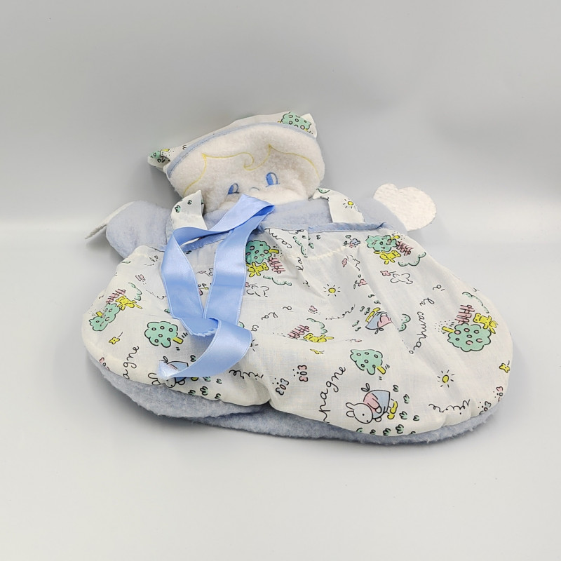 Ancien Doudou lutin poupée bleu blanc Campagne SUCRE D'ORGE