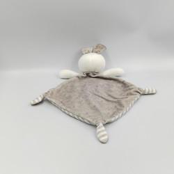 Doudou plat lapin blanc gris rayé Trop Mimi MOTS D'ENFANTS